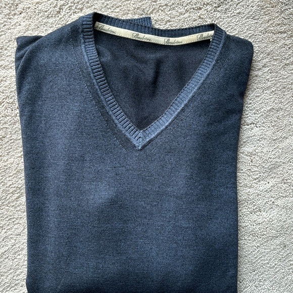 Stenströms blue with lighter blue trim vee neck sweater. - Picture 1 of 7